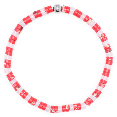 Maori Coral Perlenarmband mit roten und weißen Natursteinperlen