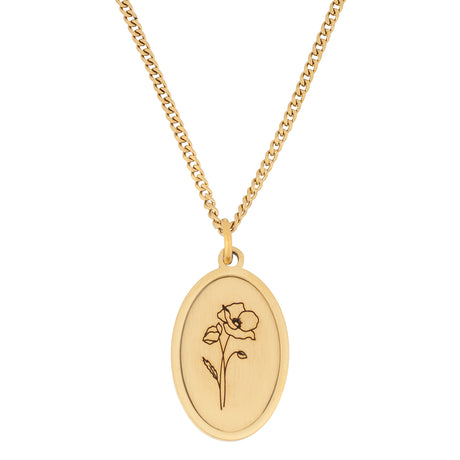 Eine schöne goldeneHalskette von Komimar mit einer Geburtsblumen Gravur, passende Geschenk für dich deine Freundin oder Mama