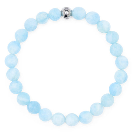 Komimar Waiora Aquamarin Perlenarmband aus 8 mm Natursteinperlen mit silberner Komimar Logo-Perle aus Edelstahl