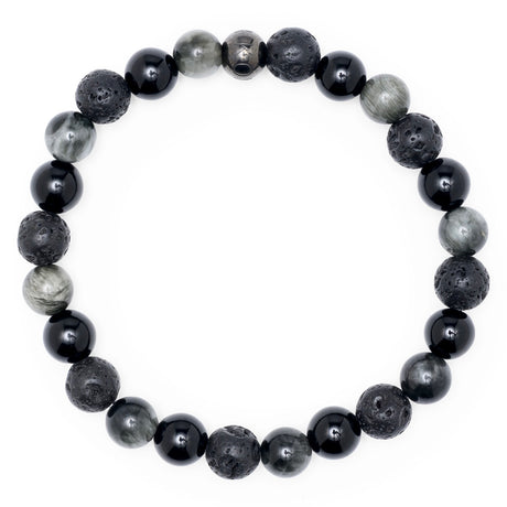 Komimar Perlenarmband MANGUA Lawaperlen, glänzende Onyx, Hawk eyes